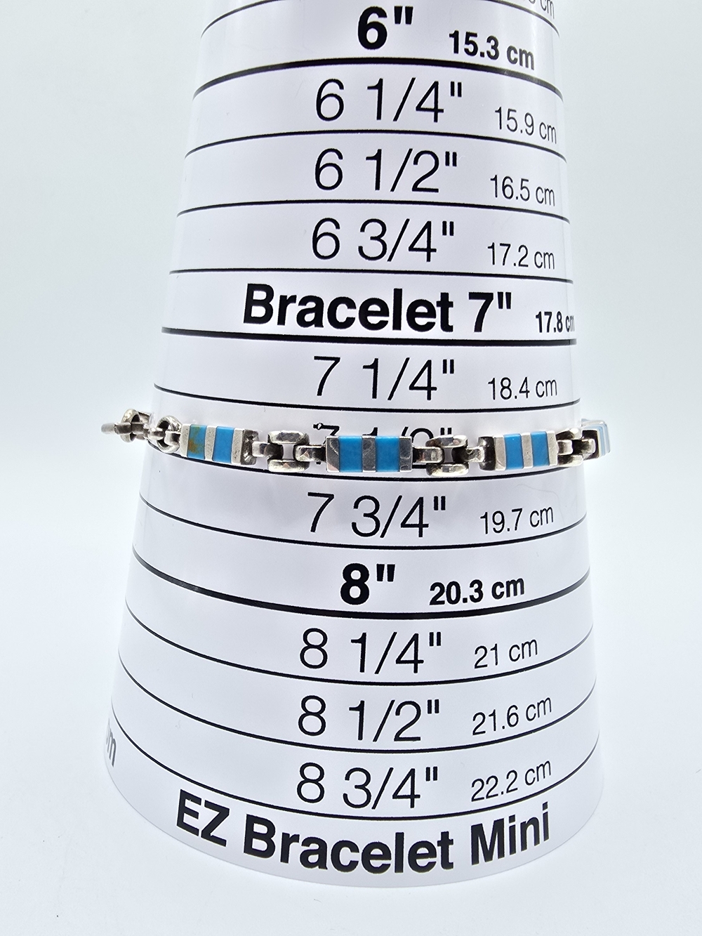VTG Sterling Silver Turquoise Inlay Link Bracelet 7.5" Southwestern Zuni Style - Picture 9 of 10